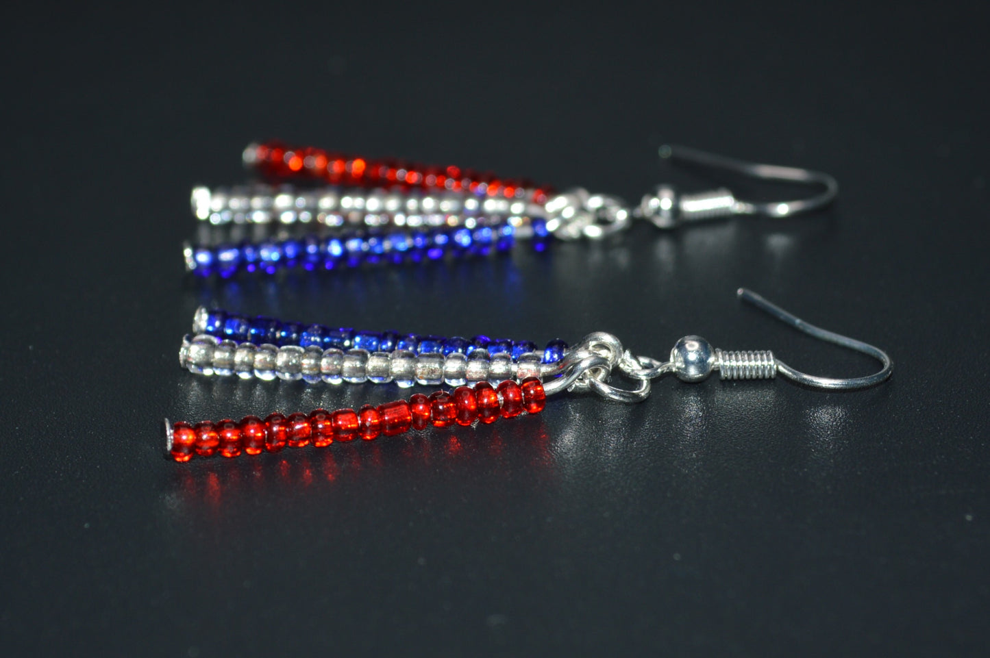 Red, White and Blue Seed Bead Earrings (Silver)