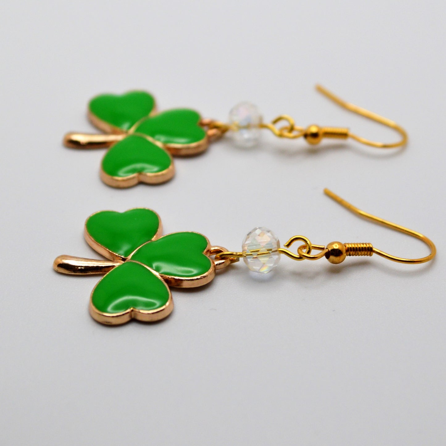 Kelly Green Shamrock Earrings with Crystal Beads