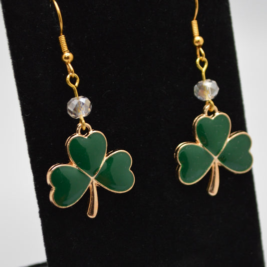 Evergreen Shamrock Earrings with Crystal Beads