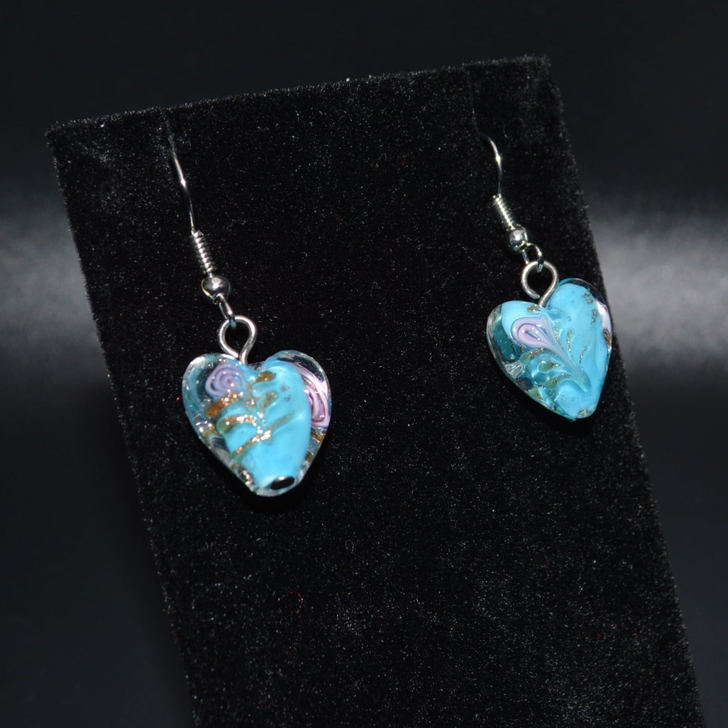 Lampworked Glass Heart Earrings (Light Blue)