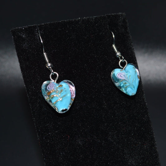 Lampworked Glass Heart Earrings (Light Blue)