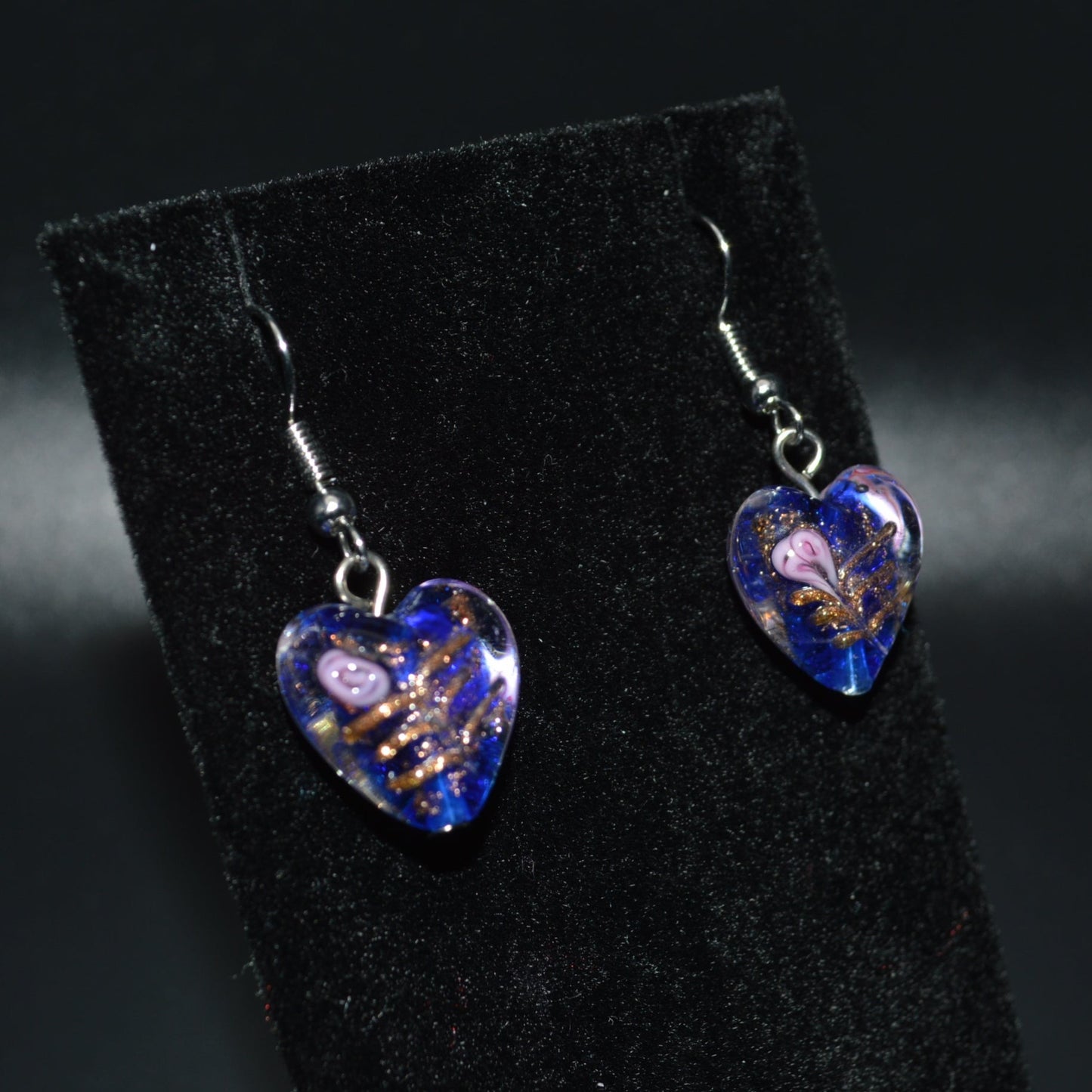 Lampworked Glass Heart Earrings (Blue)