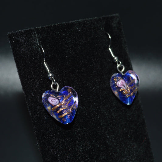 Lampworked Glass Heart Earrings (Blue)