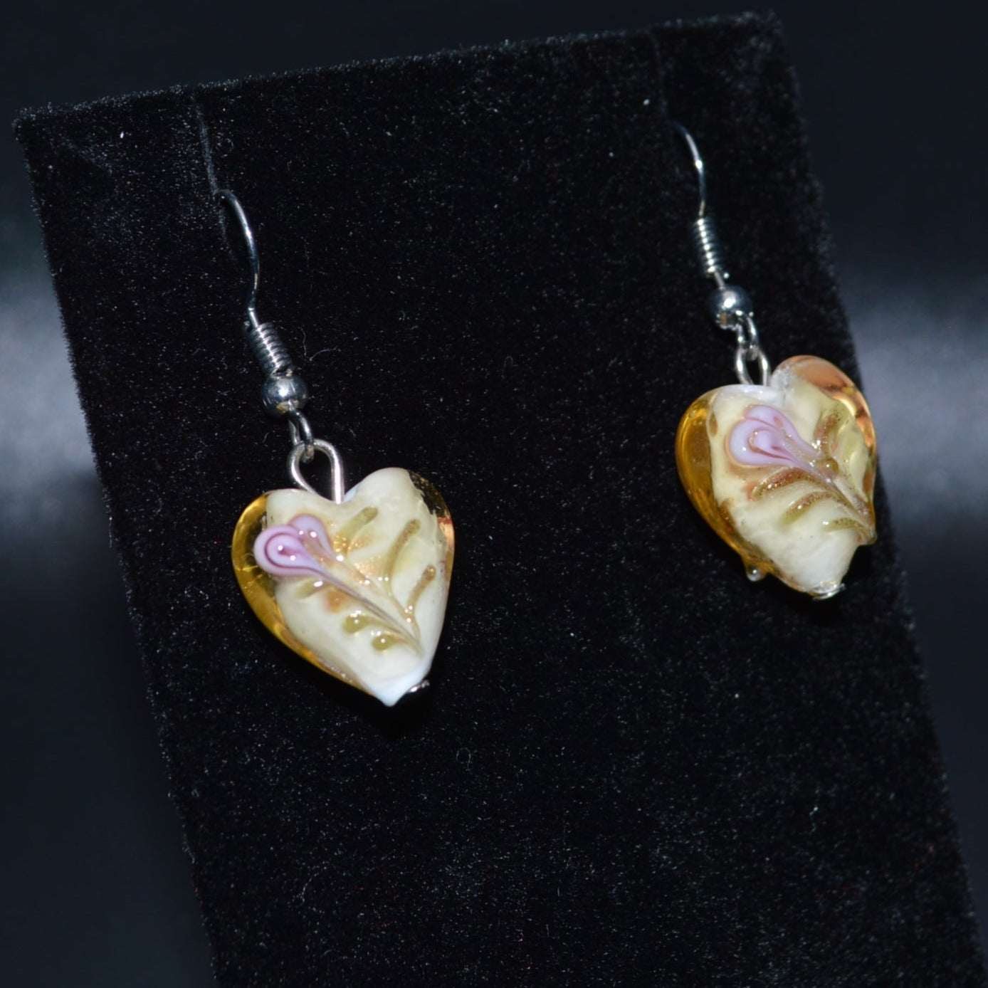 Lampworked Glass Heart Earrings (Yellow)