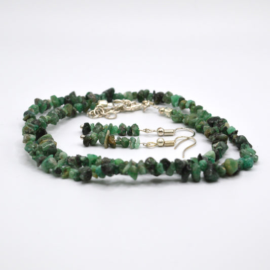 Emerald Chips Necklace and Earring Set (19.5 inch)