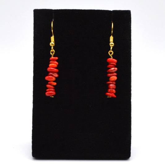 Red Bamboo Coral Chip Earrings