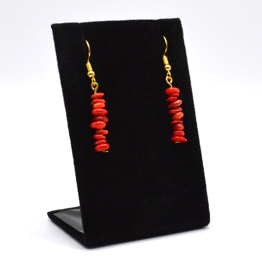 Red Bamboo Coral Chip Earrings