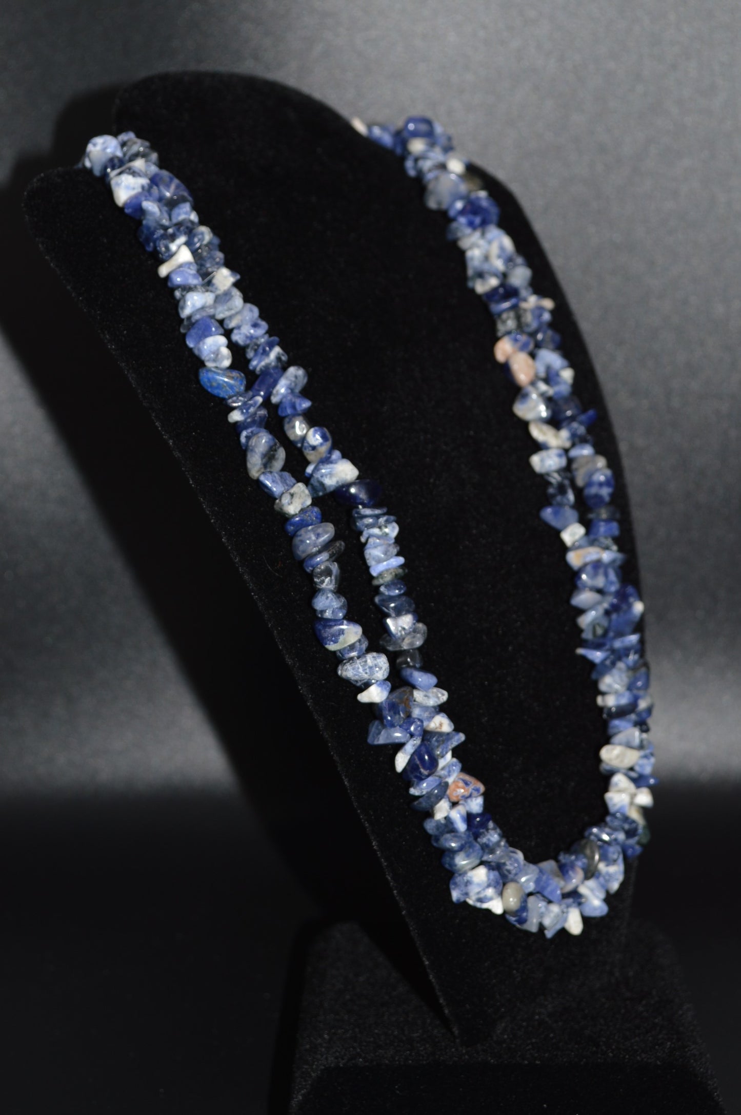 Sodalite Chips Double Stranded Necklace (Blue)