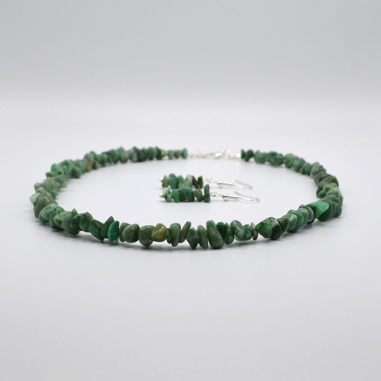 Green Stone Chips Necklace and Earring Set