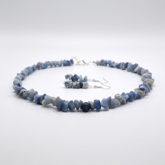Denim Blue Stone Chips Necklace and Earring Set