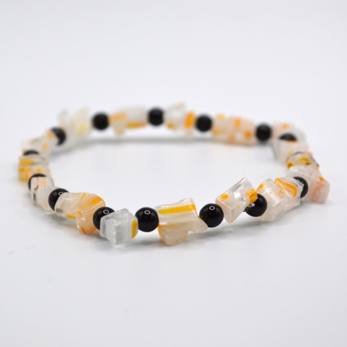 Clear, Orange and White Millefiori Glass Bracelet