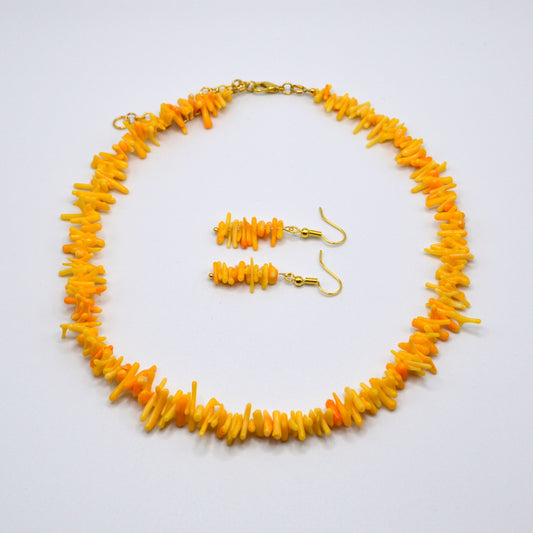 Orange Bamboo Coral Necklace and Earring Set