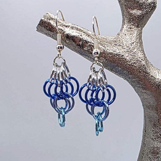 Blue and Silver Chainmail Earrings
