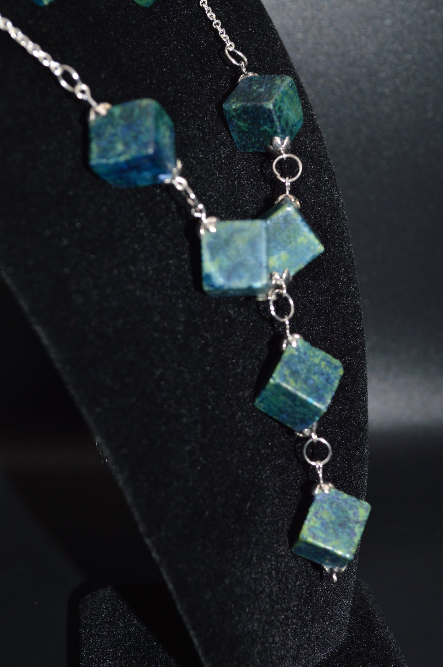 Blue Green Serpentine and Quartz Necklace and Earring Set (2 drops)