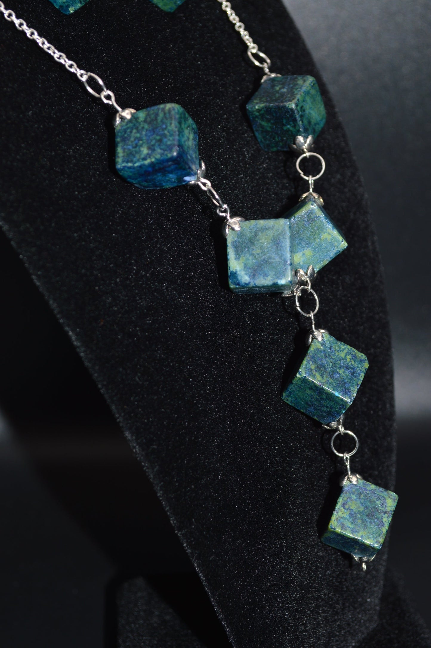 Blue Green Serpentine and Quartz Necklace and Earring Set (2 drops)
