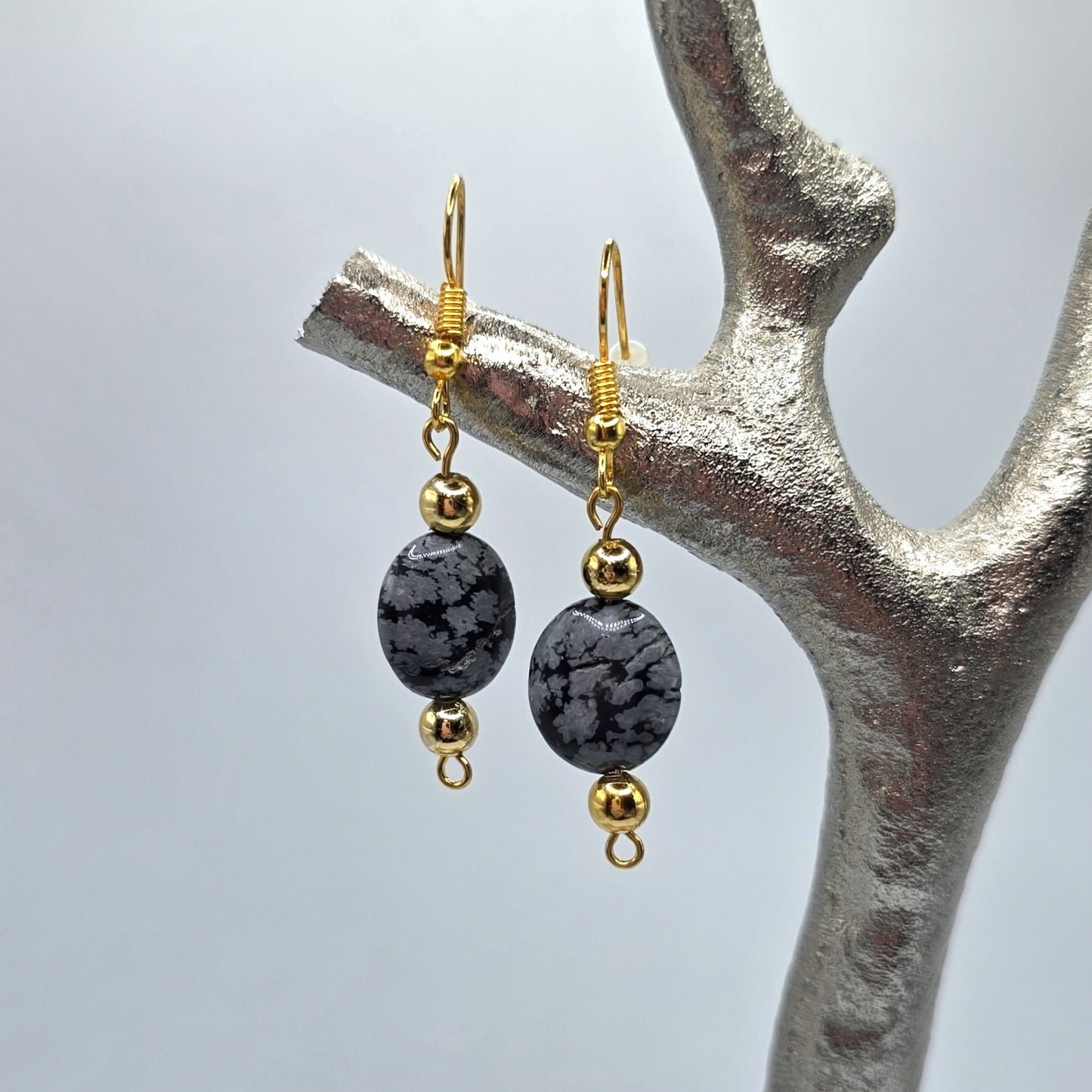 Snowflake Obsidian Beaded Necklace and Earring Set
