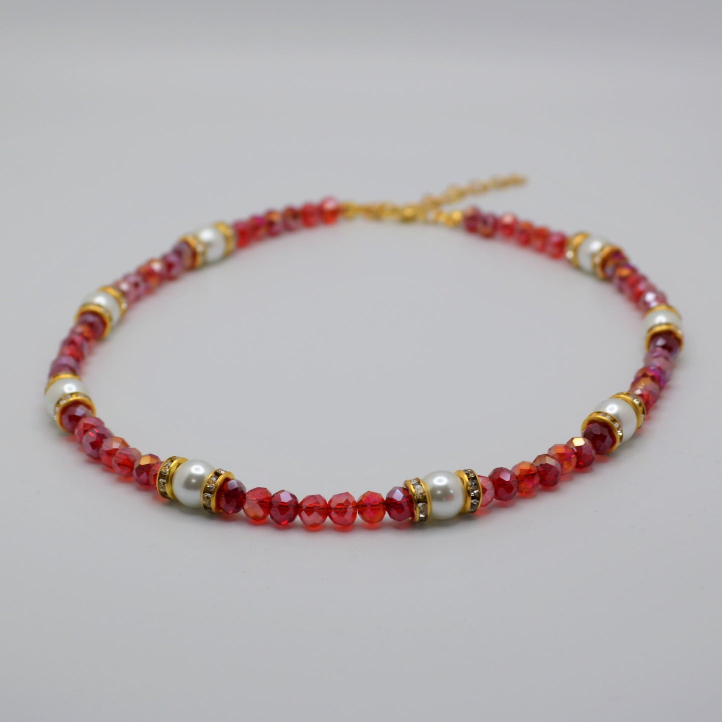 Red Crystals and Pearl Necklace