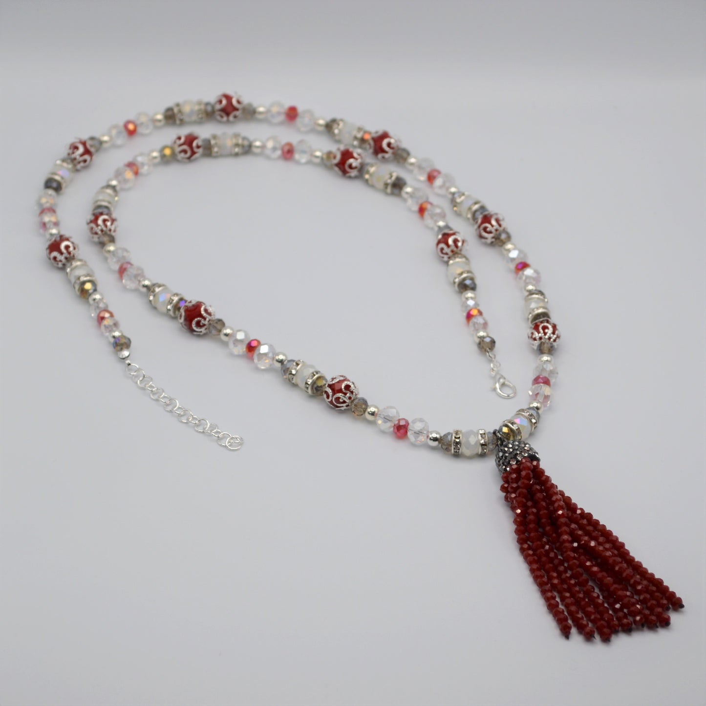 Red Crystal Tassel Necklace