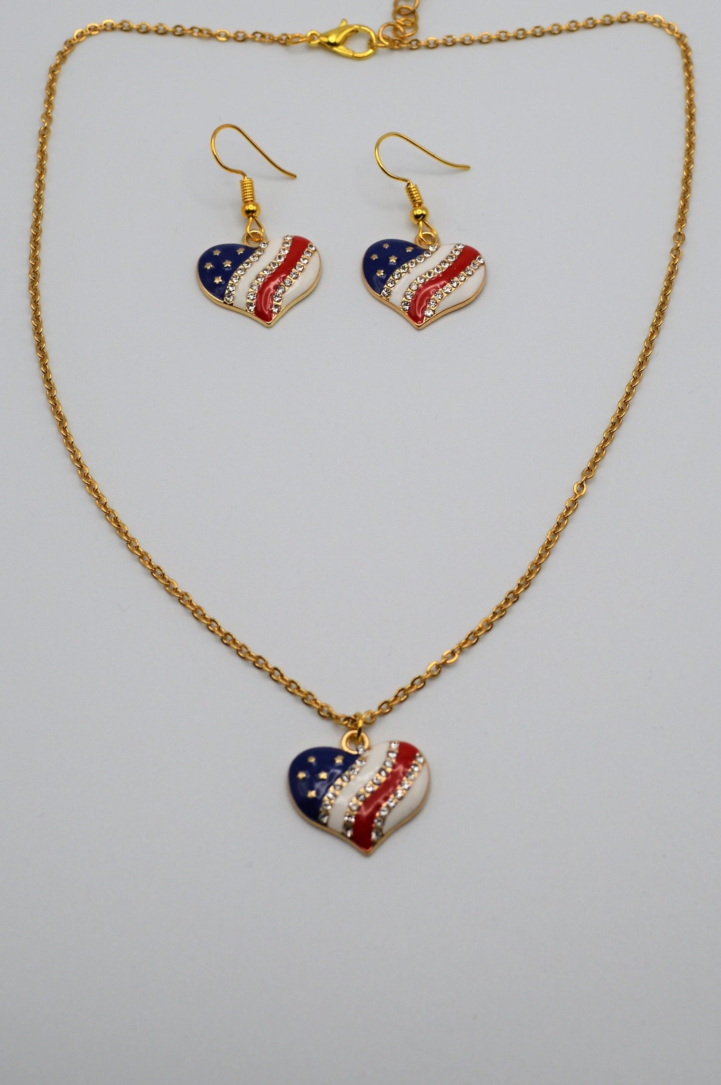 Enamel Heart Flag Earrings and Necklace Set