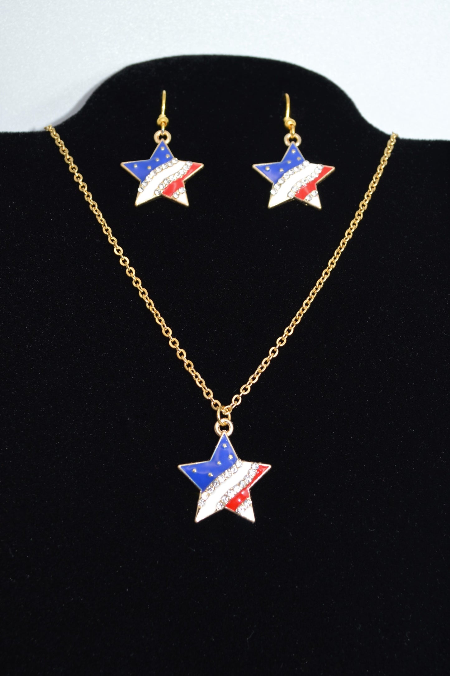 Enamel Star Flag Earrings and Necklace Set