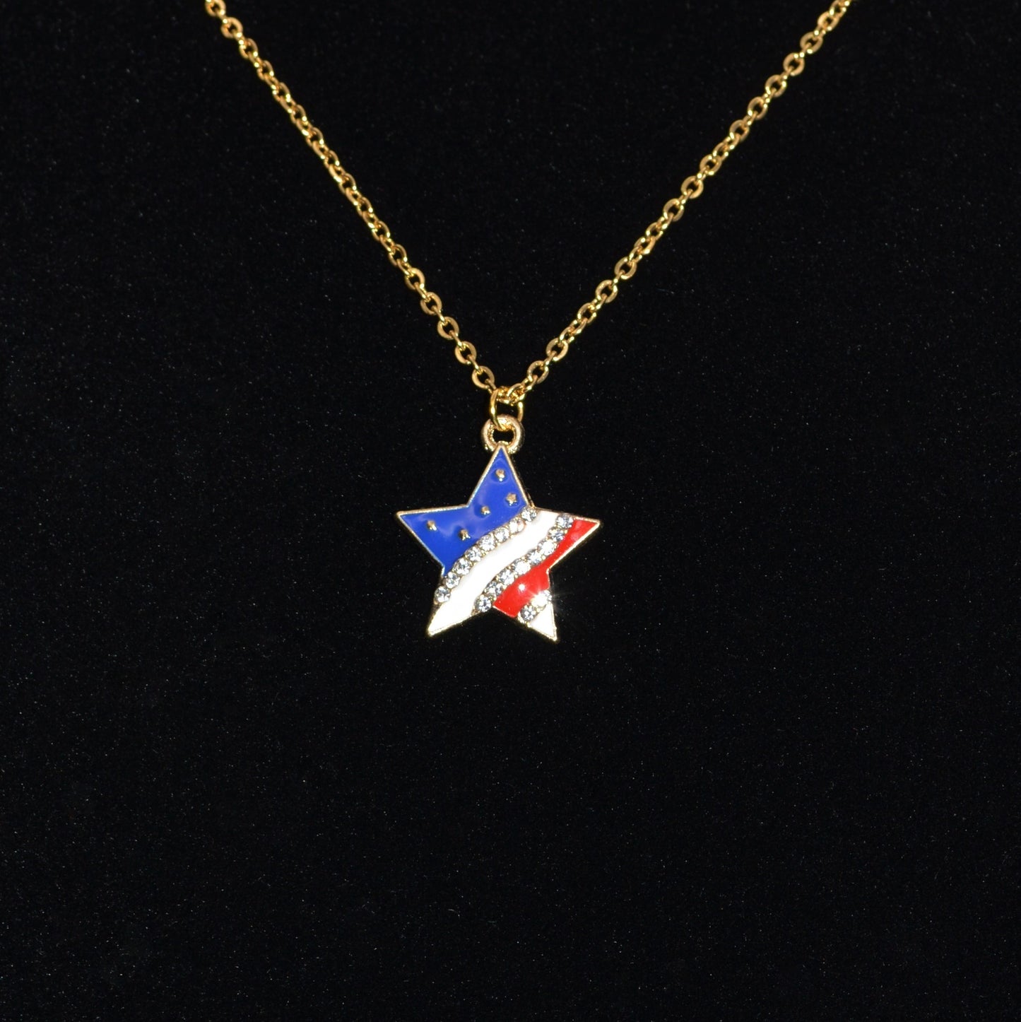 Enamel Star Flag Earrings and Necklace Set