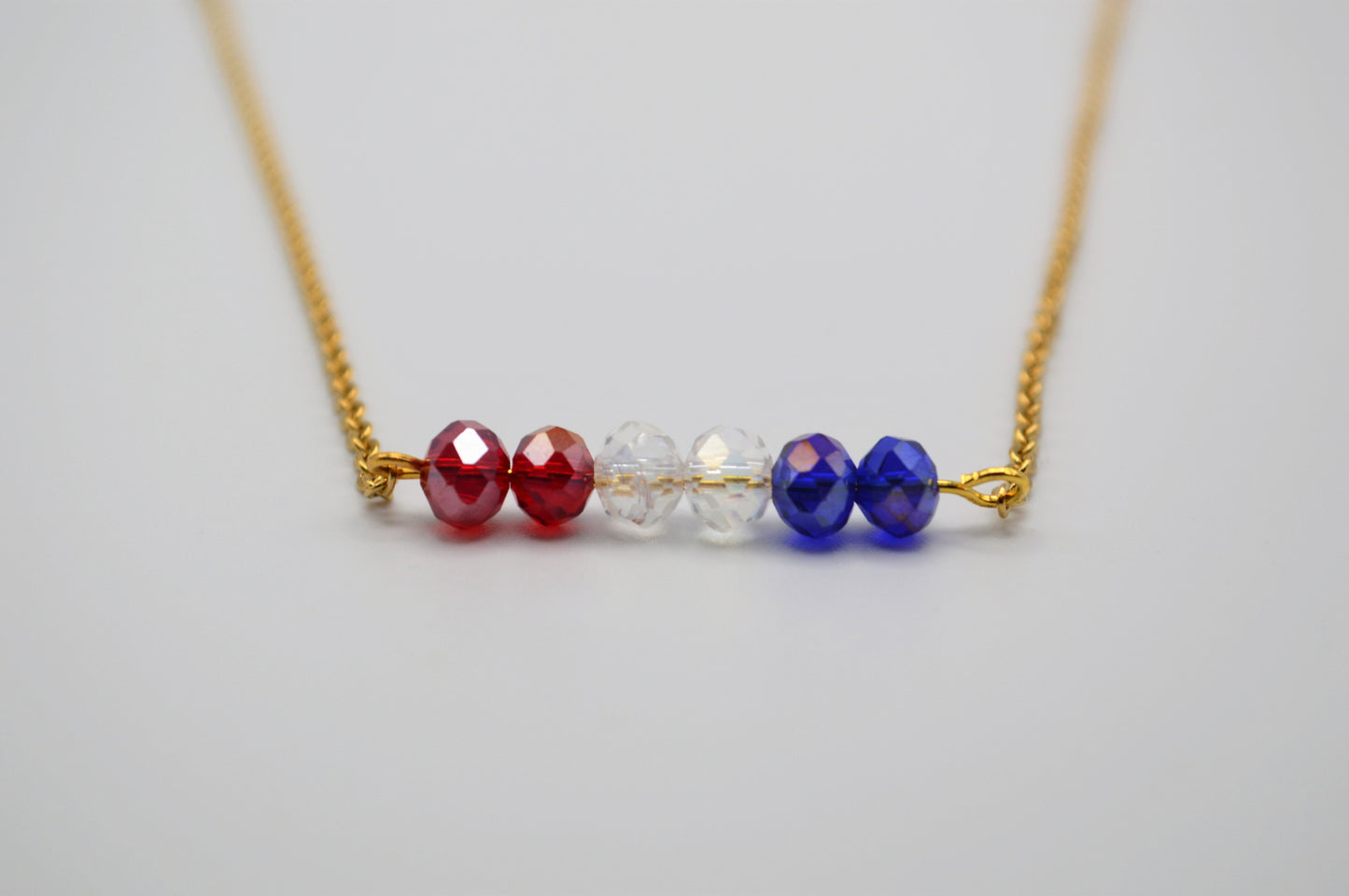 Red, White and Blue Crystal Bar Necklace (Gold)
