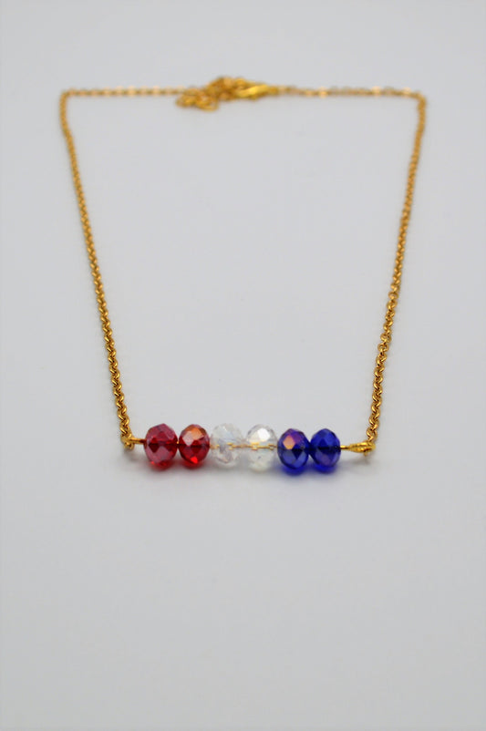 Red, White and Blue Crystal Bar Necklace (Gold)