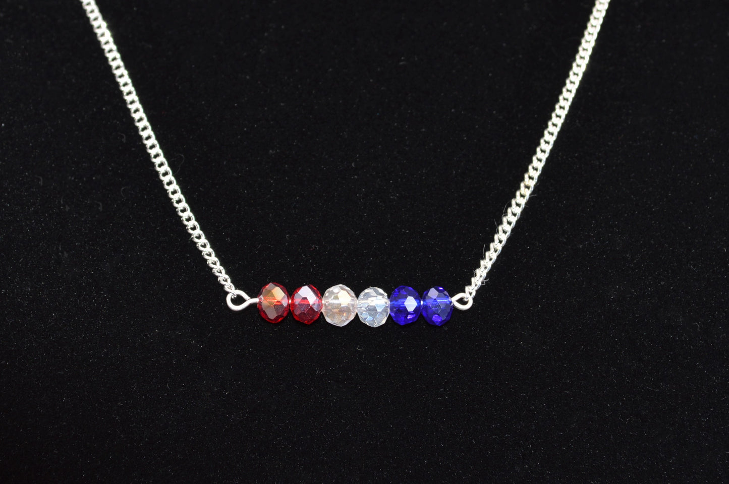 Red, White and Blue Crystal Bar Necklace (Silver)