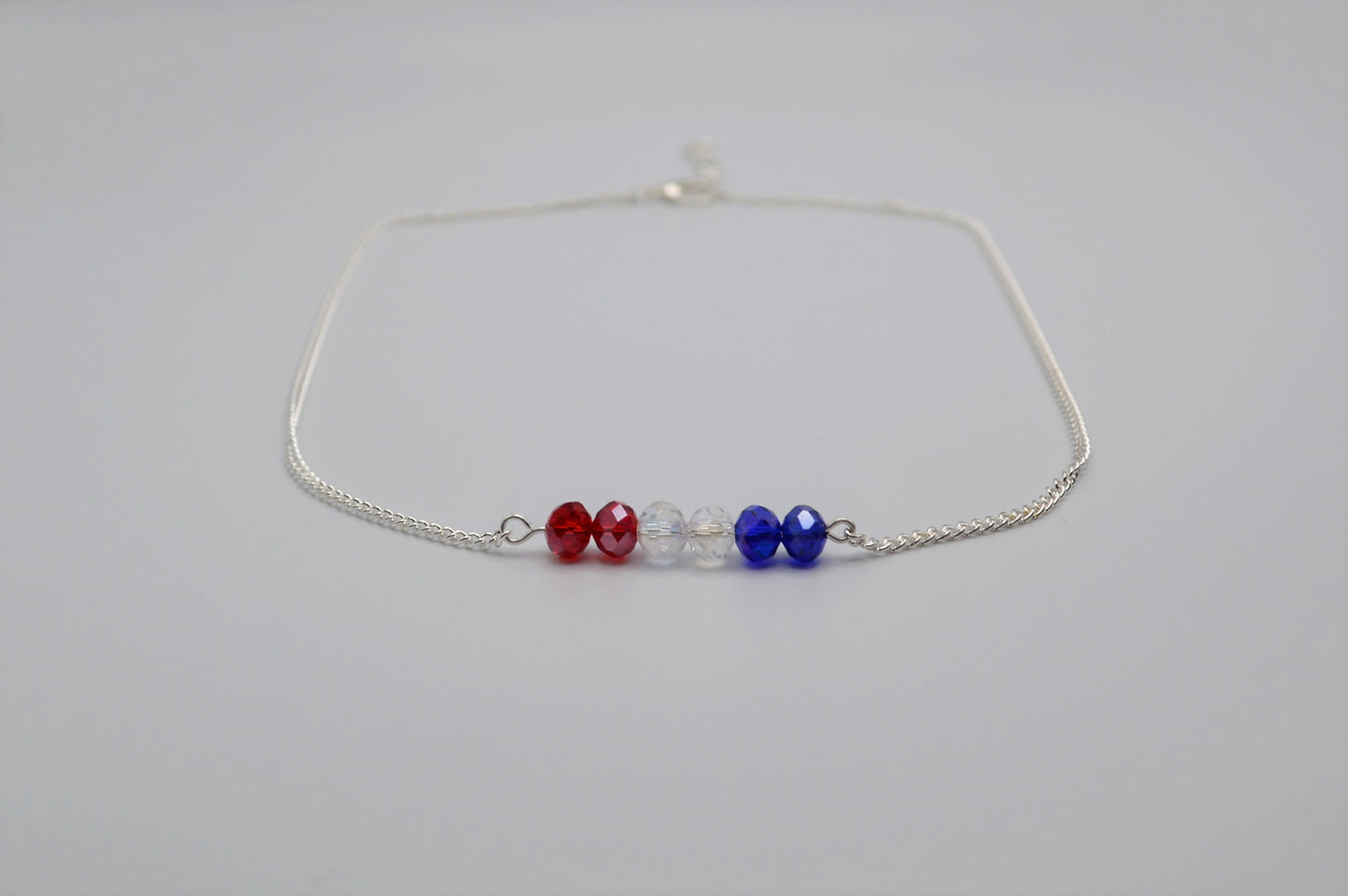 Red, White and Blue Crystal Bar Necklace (Silver)
