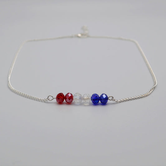 Red, White and Blue Crystal Bar Necklace (Silver)