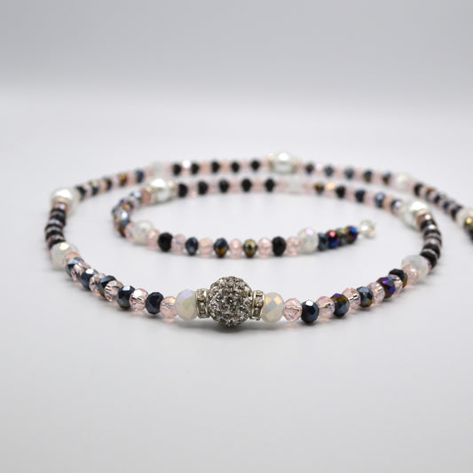 Pink, Black and White Crystal and Pearl Necklace