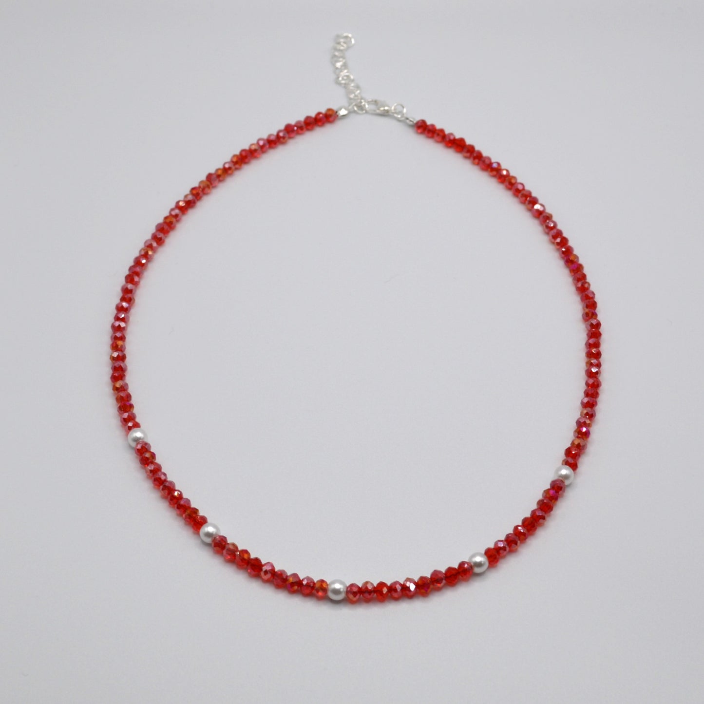 4mm Cherry Red Crystals and Pearl Necklace