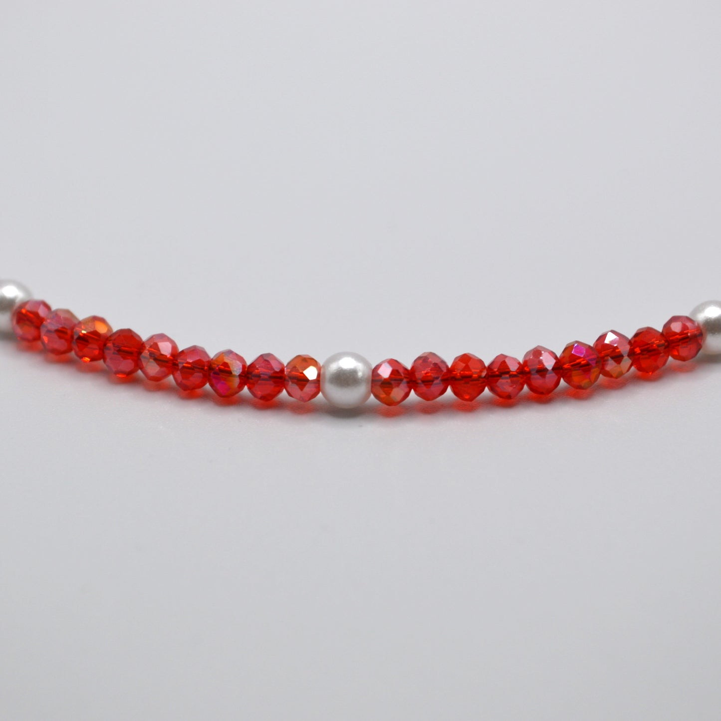 4mm Cherry Red Crystals and Pearl Necklace