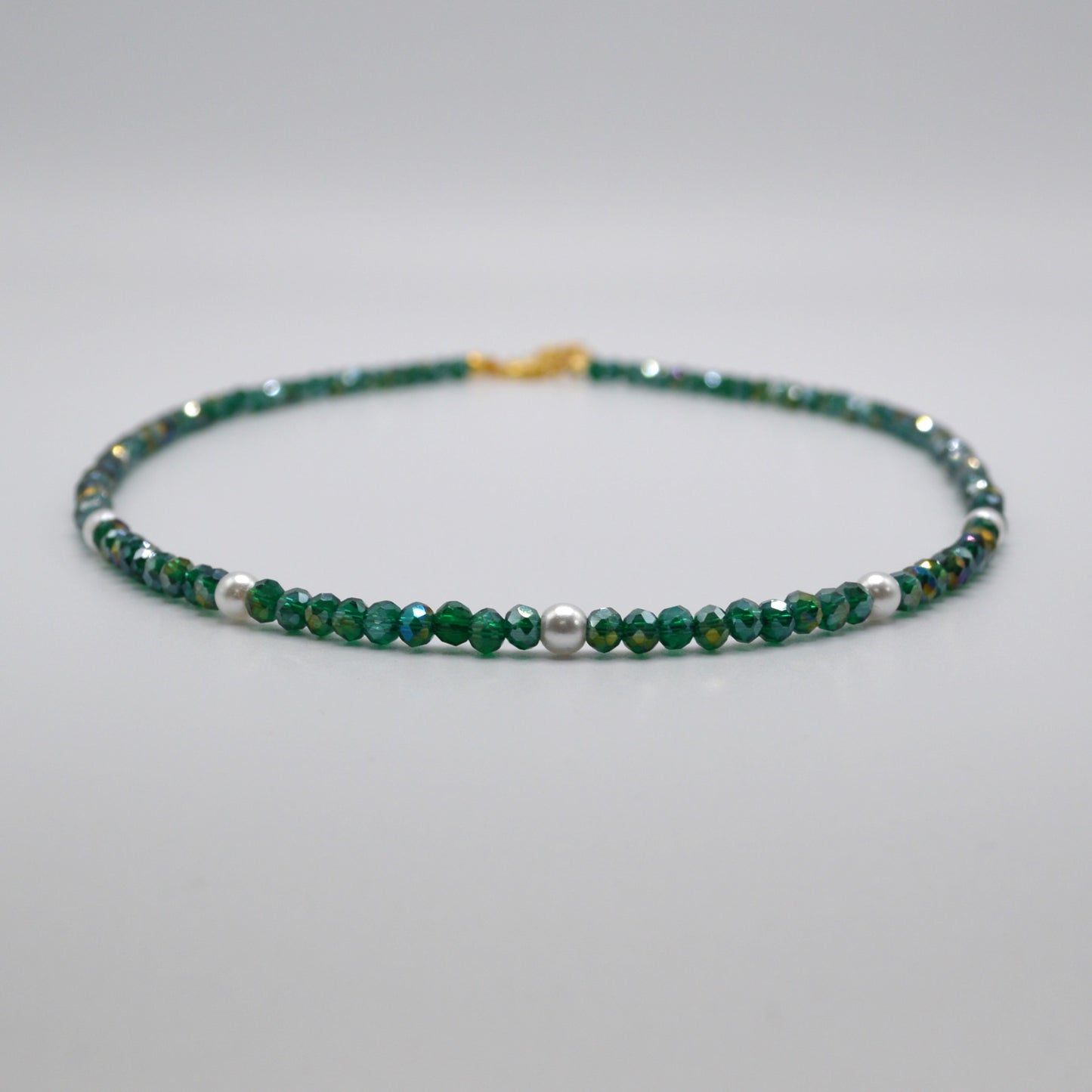 4mm Emerald Green Crystals and Pearl Necklace