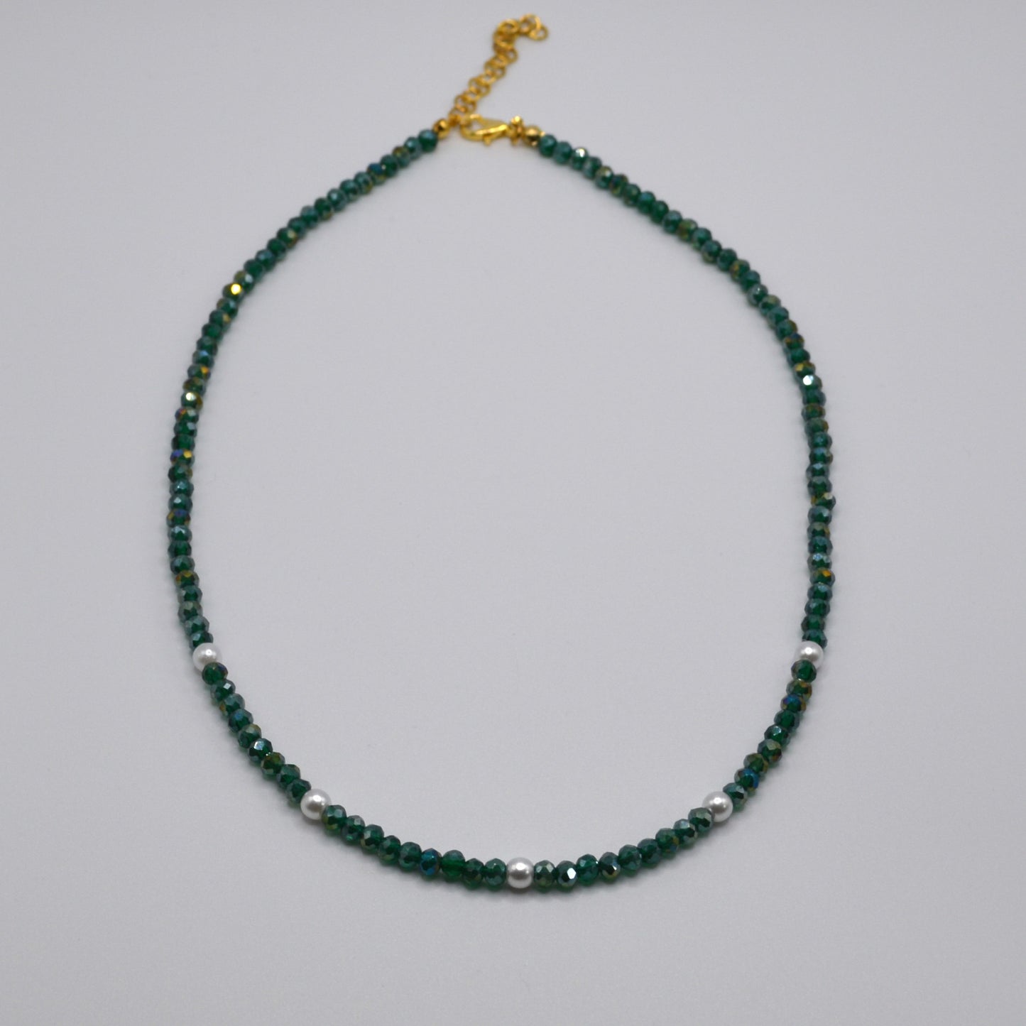 4mm Emerald Green Crystals and Pearl Necklace
