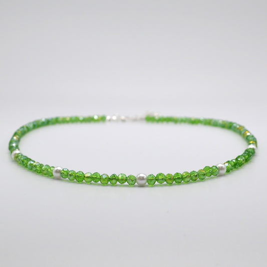 4mm Peridot Green Crystals and Pearl Necklace