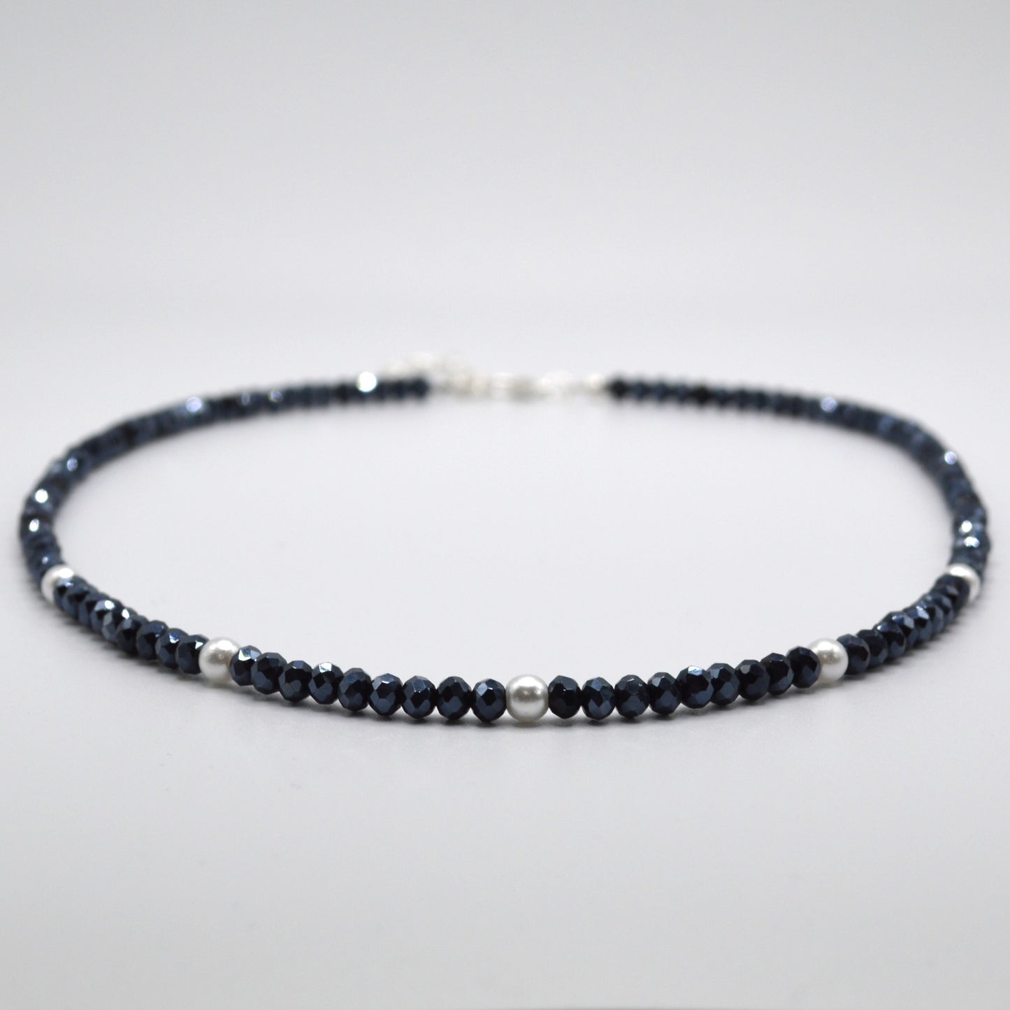 4mm Black Crystals and Pearl Necklace