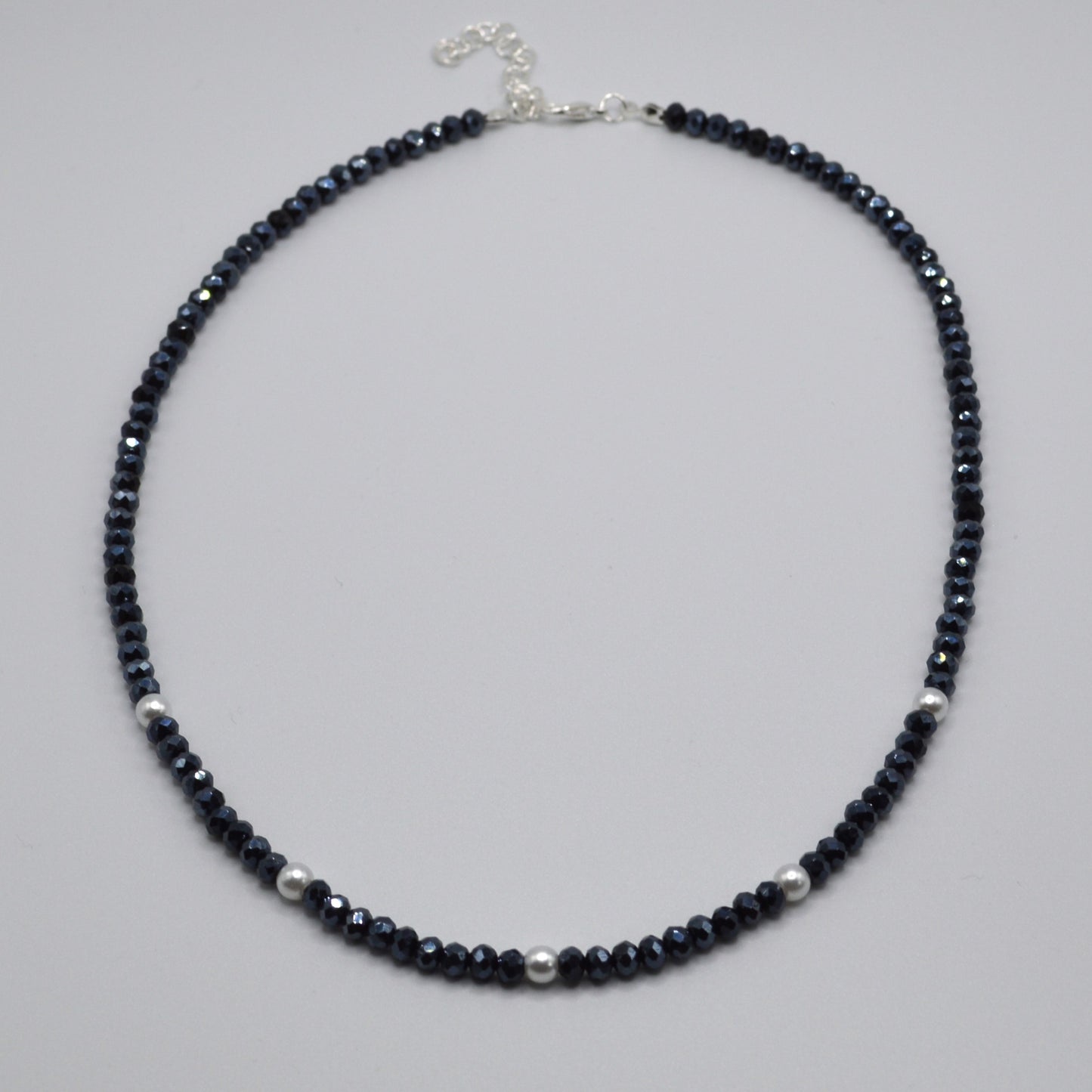 4mm Black Crystals and Pearl Necklace