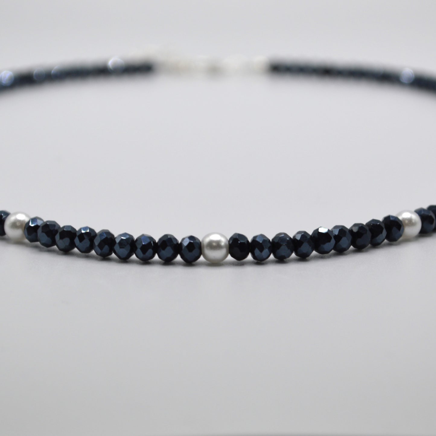 4mm Black Crystals and Pearl Necklace