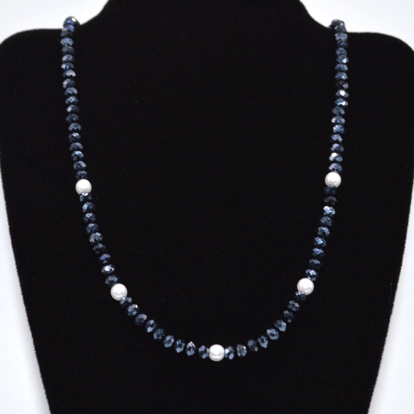 4mm Black Crystals and Pearl Necklace