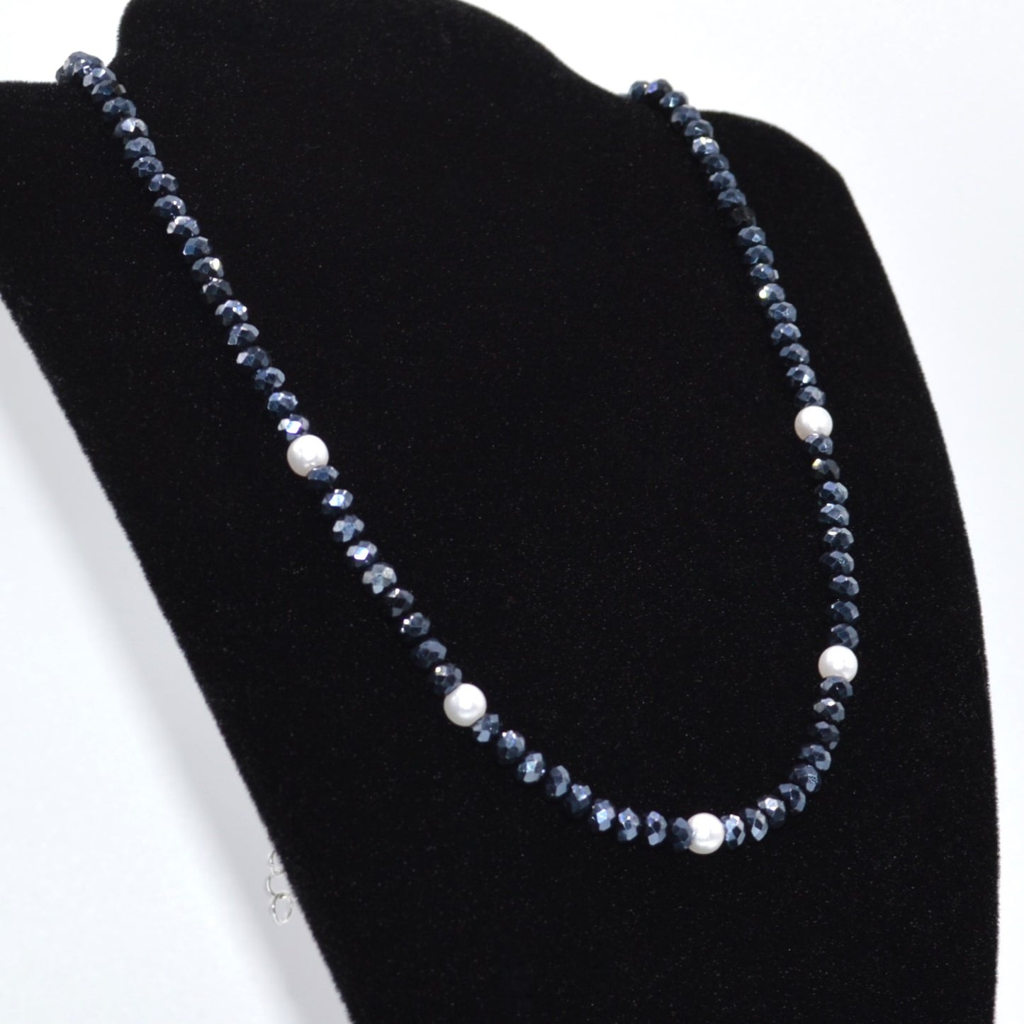 4mm Black Crystals and Pearl Necklace