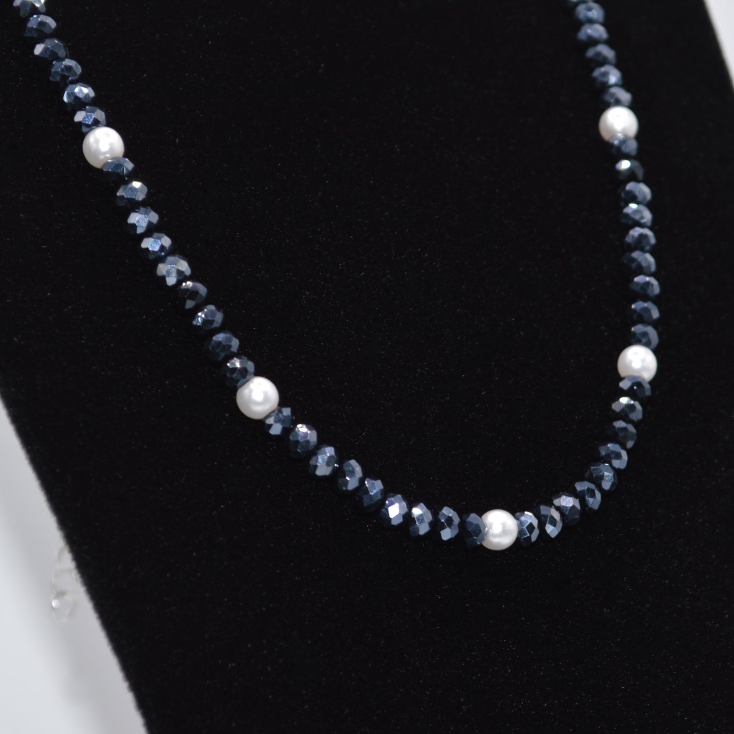 4mm Black Crystals and Pearl Necklace