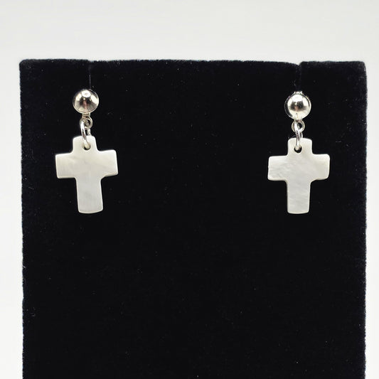Mother of Pearl Cross Silver Earrings
