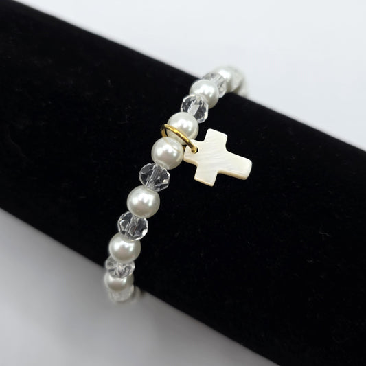 Mother of Pearl Cross Beaded Charm Bracelet