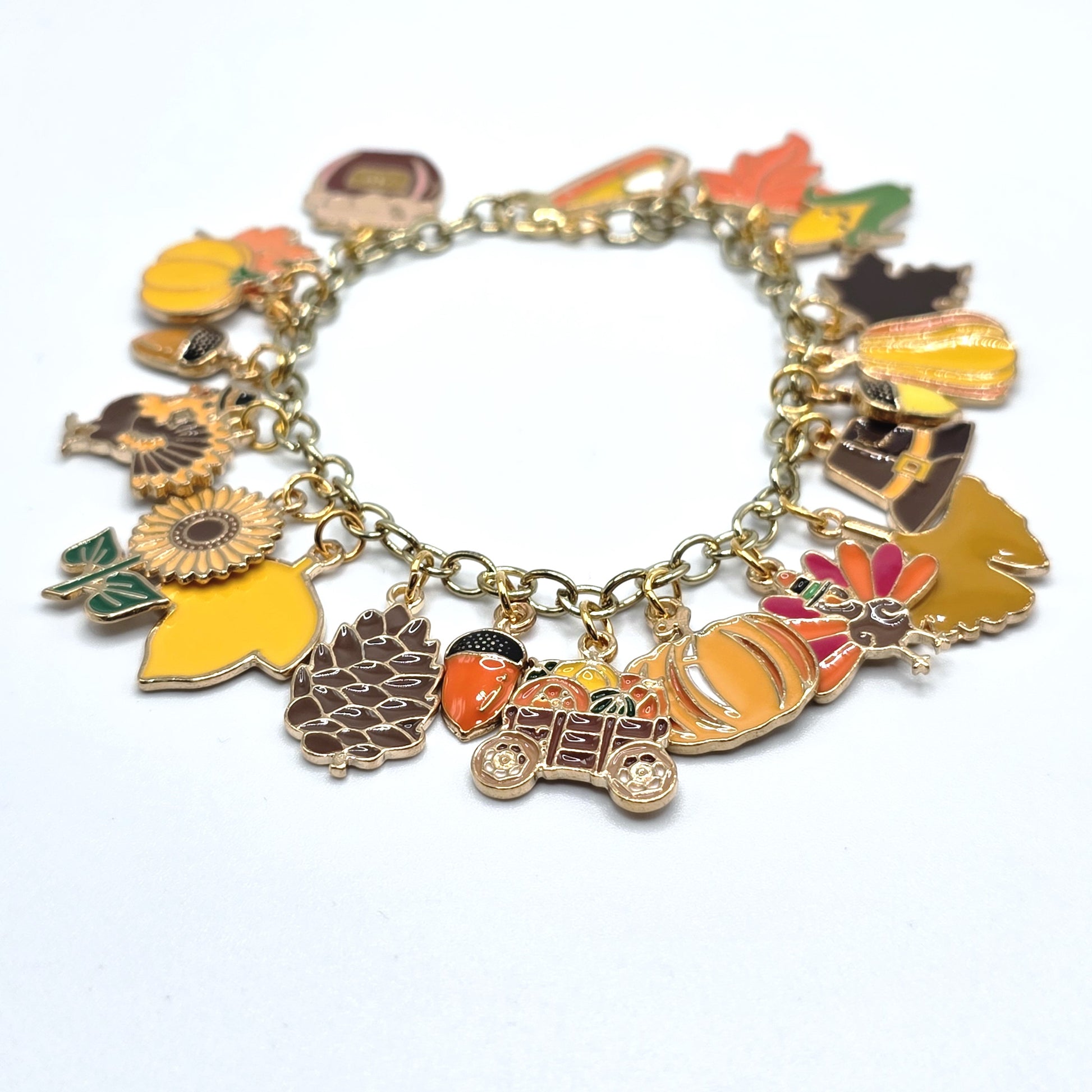 Bracelet with colorful charms on a white background