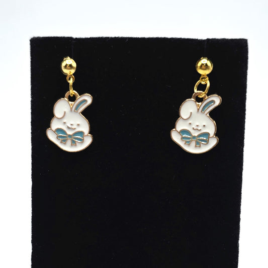 Hoppy Easter Little Blue Bow Bunny Earrings