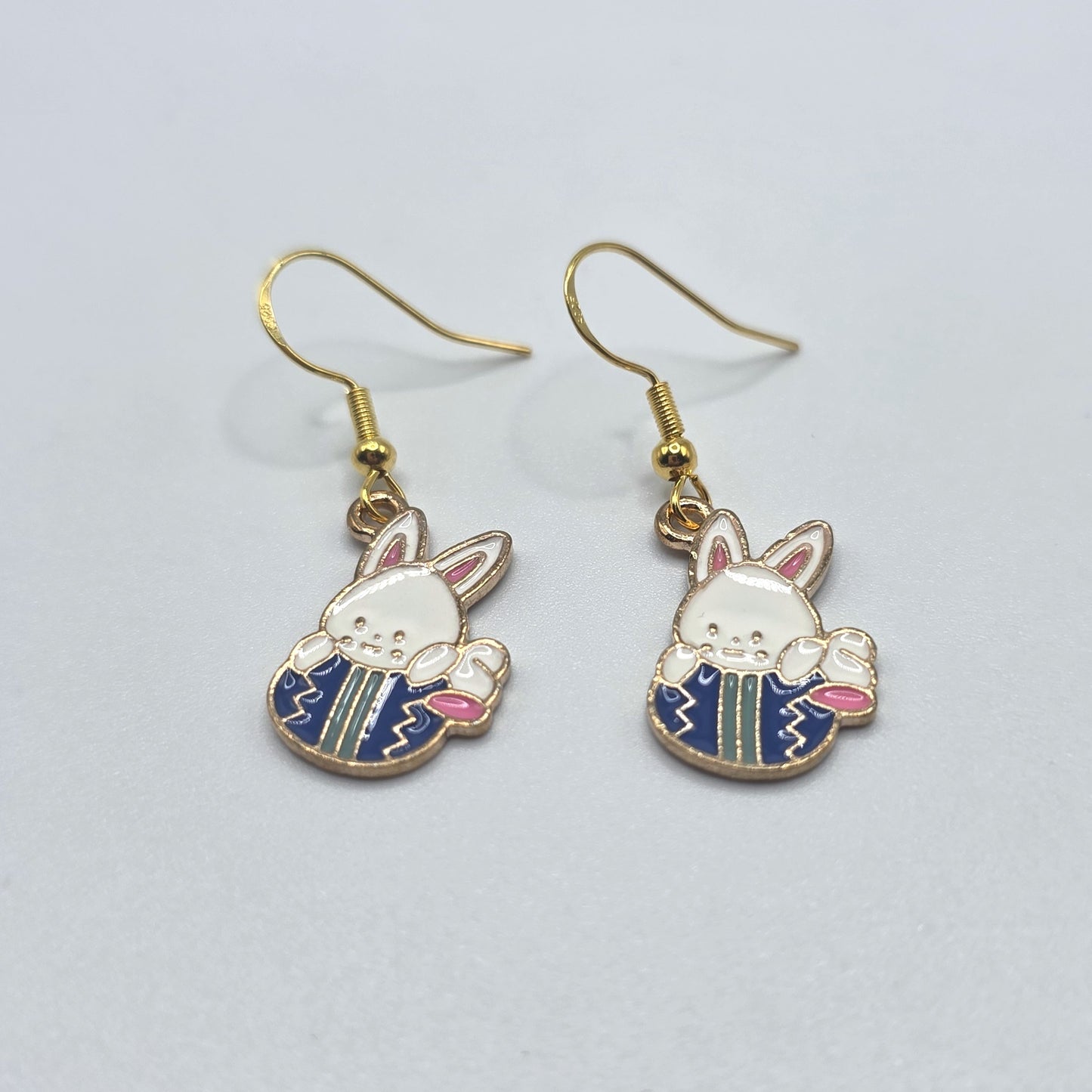 Hoppy Easter Bunny and Blue Egg Earrings