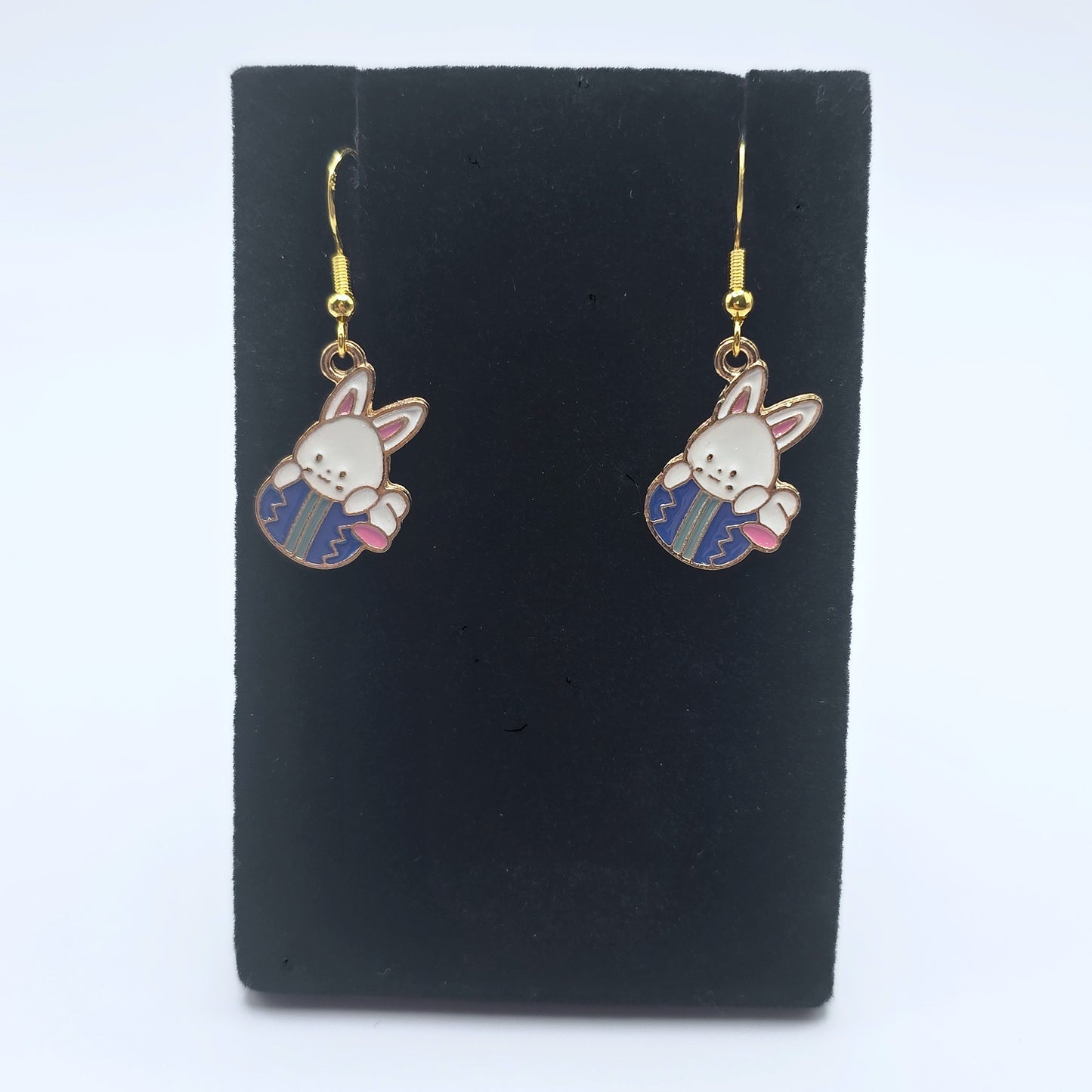 Hoppy Easter Bunny and Blue Egg Earrings