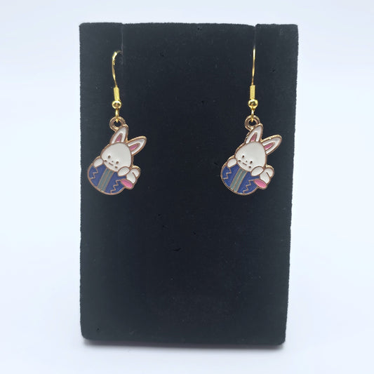 Hoppy Easter Bunny and Blue Egg Earrings