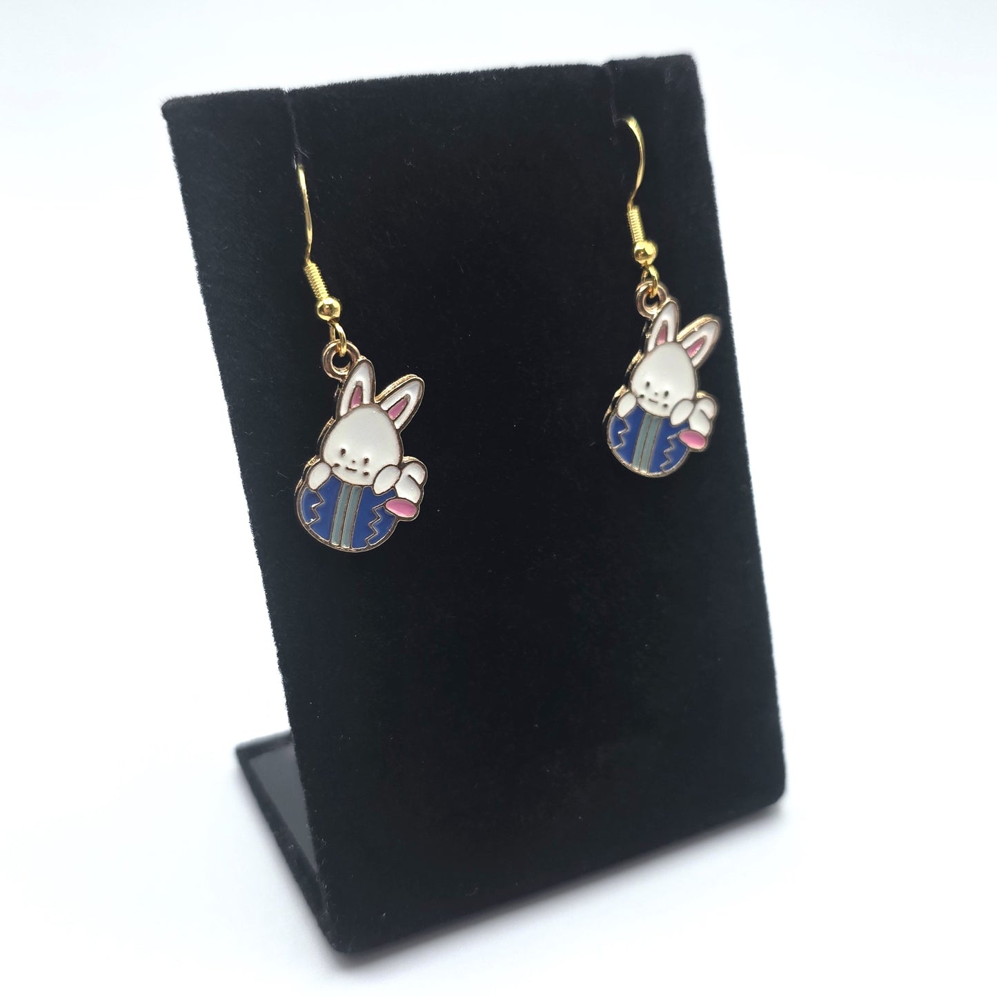Hoppy Easter Bunny and Blue Egg Earrings